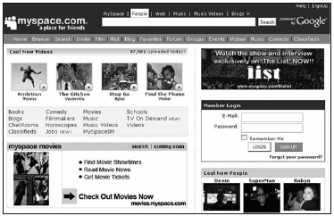 MySpace.com home page.